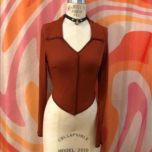 Retro Rust Top With Exposed Seams